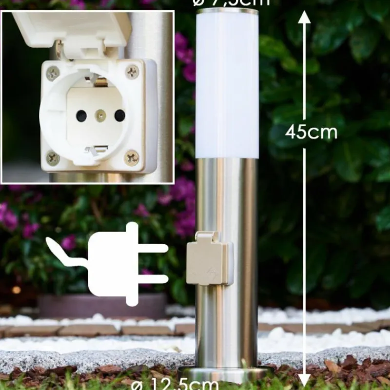 hofstein Caserta Lampadaire, Eclairage de chemin Acier inoxydable, Blanc, 1 lumière