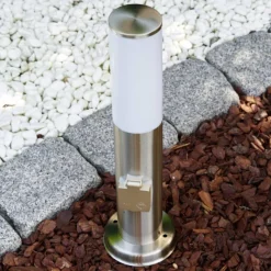 hofstein Caserta Lampadaire, Eclairage de chemin Acier inoxydable, Blanc, 1 lumière