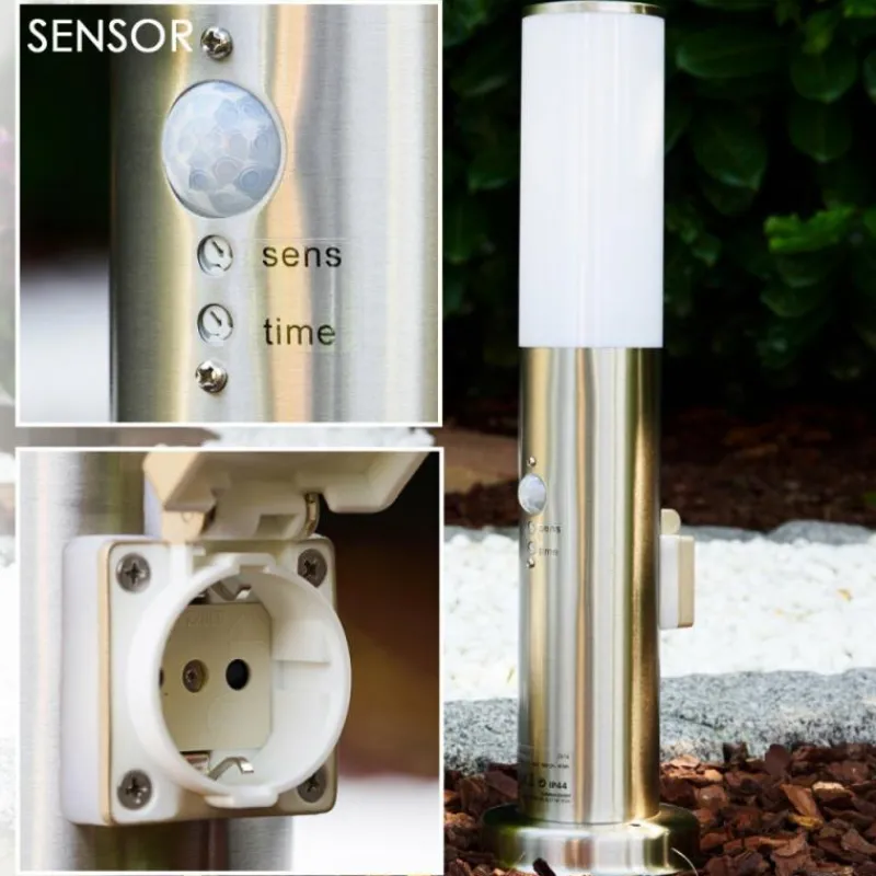 hofstein Caserta Lampadaire, Eclairage de chemin Acier inoxydable, 1 lumière, Détecteur de mouvement