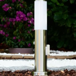 hofstein Caserta Lampadaire, Eclairage de chemin Acier inoxydable, 1 lumière, Détecteur de mouvement