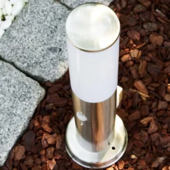 hofstein Caserta Lampadaire, Eclairage de chemin Acier inoxydable, 1 lumière, Détecteur de mouvement