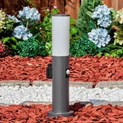 hofstein Caserta Prises électriques d'extérieur, Borne lumineuse, Eclairage de chemin Anthracite, 1 lumière, Détecteur de mouvement