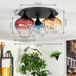 hofstein Cem Plafonnier Bleu, Jaune, Clair, Rouge, 3 lumières