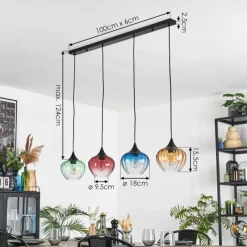 hofstein Cem Suspension, Suspension Bleu, Jaune, Vert, Clair, Rouge, 4 lumières