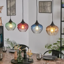 hofstein Cem Suspension, Suspension Bleu, Jaune, Vert, Clair, Rouge, 4 lumières