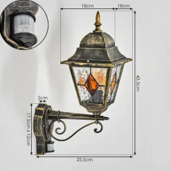 Luminaires Rustiques-hofstein Chatelain Luminaire extérieur, Lampe murale d´extérieur Or, Noir, 1 lumière, Détecteur de mouvement