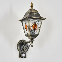 Luminaires Rustiques-hofstein Chatelain Luminaire extérieur, Lampe murale d´extérieur Or, Noir, 1 lumière, Détecteur de mouvement