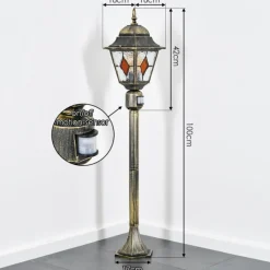 Luminaires Rustiques-hofstein Chatelain Luminaire extérieur, Eclairage de chemin Or, Noir, 1 lumière, Détecteur de mouvement