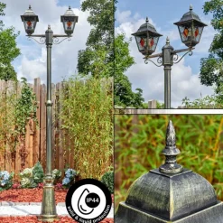 Luminaires Rustiques-hofstein Chatelain Luminaire extérieur, Réverbère, Eclairage de chemin Or, Noir, 2 lumières