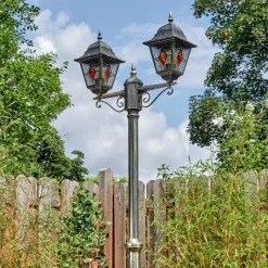 Luminaires Rustiques-hofstein Chatelain Luminaire extérieur, Réverbère, Eclairage de chemin Or, Noir, 2 lumières