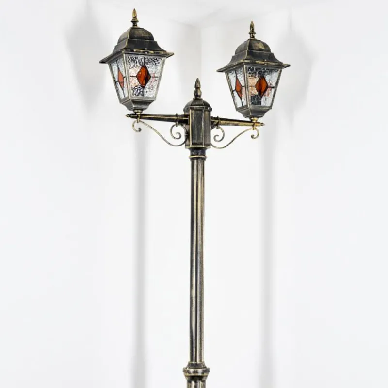 Luminaires Rustiques-hofstein Chatelain Luminaire extérieur, Réverbère, Eclairage de chemin Or, Noir, 2 lumières