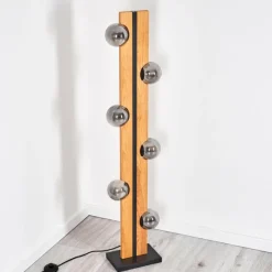 Suspension Verre Fumé-hofstein Chehalis Boule lumineuse, Lampadaire Écru, Noir, 6 lumières