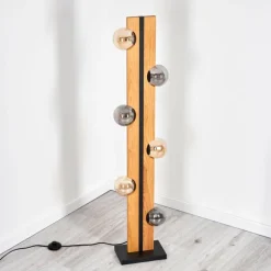 Suspension Verre Fumé-hofstein Chehalis Boule lumineuse, Lampadaire Écru, Noir, 6 lumières