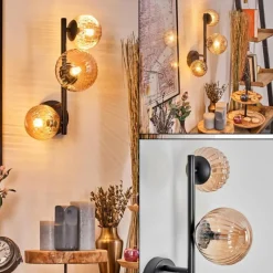 hofstein Chehalis Boule lumineuse, Applique murale Ambre, 3 lumières