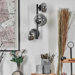 Suspension Verre Fumé-hofstein Chehalis Boule lumineuse, Applique murale 23 cm Chrome, Clair, Fumé, 3 lumières