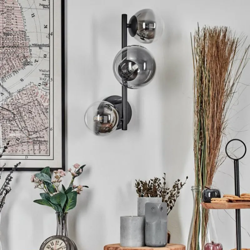 Suspension Verre Fumé-hofstein Chehalis Boule lumineuse, Applique murale 23 cm Chrome, Clair, Fumé, 3 lumières