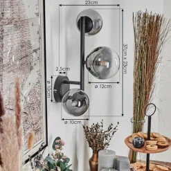 Suspension Verre Fumé-hofstein Chehalis Boule lumineuse, Applique murale 23 cm Chrome, Clair, Fumé, 3 lumières