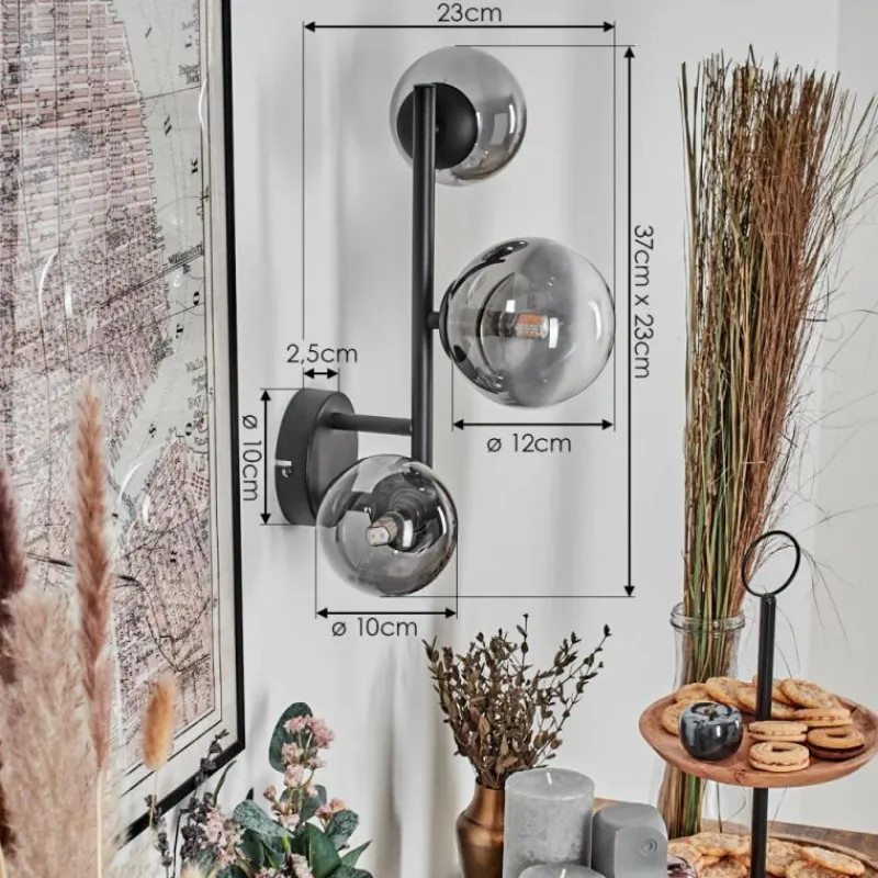 Suspension Verre Fumé-hofstein Chehalis Boule lumineuse, Applique murale 23 cm Chrome, Clair, Fumé, 3 lumières