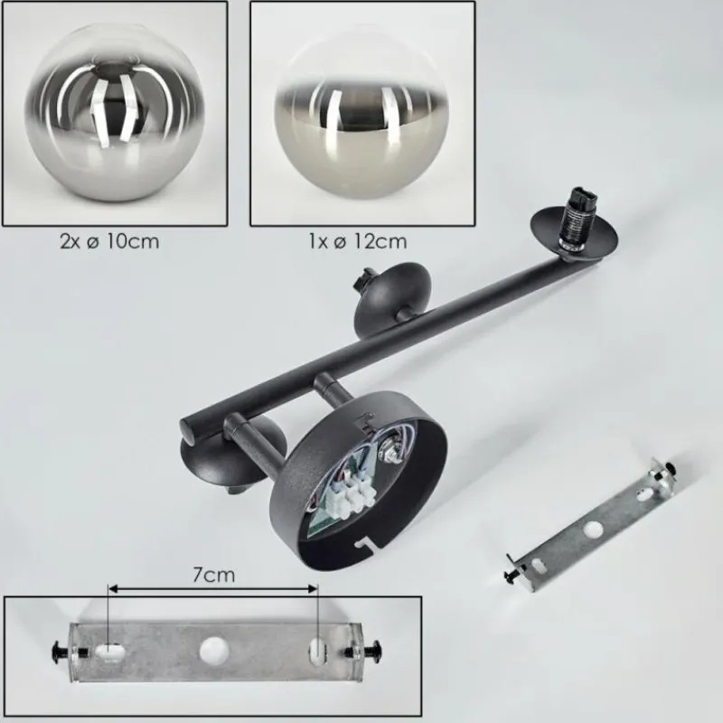 Suspension Verre Fumé-hofstein Chehalis Boule lumineuse, Applique murale 23 cm Chrome, Clair, Fumé, 3 lumières