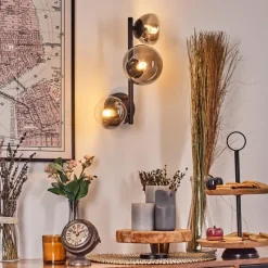 Suspension Verre Fumé-hofstein Chehalis Boule lumineuse, Applique murale 23 cm Chrome, Clair, Fumé, 3 lumières