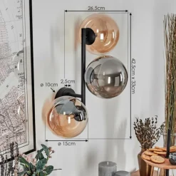 hofstein Chehalis Boule lumineuse, Applique murale Ambre, Fumé, 3 lumières