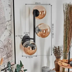 hofstein Chehalis Boule lumineuse, Applique murale Ambre, 3 lumières