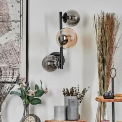 hofstein Chehalis Boule lumineuse, Applique murale 23 cm Ambre, Fumé, 3 lumières