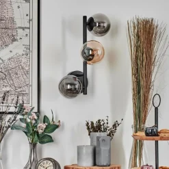 hofstein Chehalis Boule lumineuse, Applique murale 23 cm Ambre, Fumé, 3 lumières