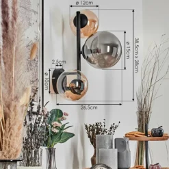 hofstein Chehalis Boule lumineuse, Applique murale Ambre, Fumé, 3 lumières