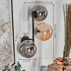 hofstein Chehalis Boule lumineuse, Applique murale Ambre, Fumé, 3 lumières