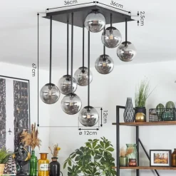 hofstein Chehalis Plafonnier, Boule lumineuse Fumé, 9 lumières