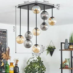 hofstein Chehalis Plafonnier, Boule lumineuse Ambre, Fumé, 9 lumières