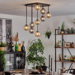 hofstein Chehalis Plafonnier, Boule lumineuse Ambre, Fumé, 9 lumières