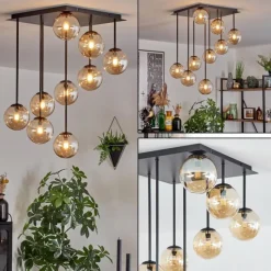hofstein Chehalis Plafonnier, Boule lumineuse Ambre, 9 lumières