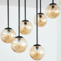 hofstein Chehalis Plafonnier, Boule lumineuse Ambre, 9 lumières