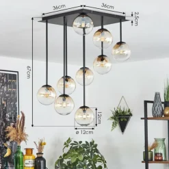 hofstein Chehalis Plafonnier, Boule lumineuse Ambre, Clair, 9 lumières