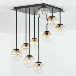 hofstein Chehalis Plafonnier, Boule lumineuse Ambre, Clair, 9 lumières