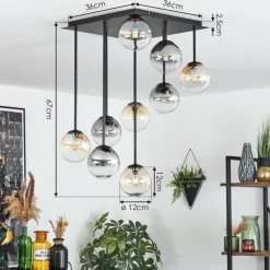 hofstein Chehalis Plafonnier, Boule lumineuse Ambre, Clair, Fumé, 9 lumières
