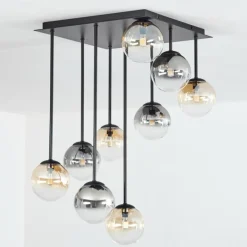 hofstein Chehalis Plafonnier, Boule lumineuse Ambre, Clair, Fumé, 9 lumières