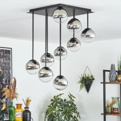 hofstein Chehalis Plafonnier, Boule lumineuse Chrome, Clair, Fumé, 9 lumières