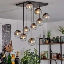 hofstein Chehalis Plafonnier, Boule lumineuse Chrome, Clair, Fumé, 9 lumières