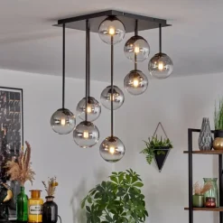 hofstein Chehalis Plafonnier, Boule lumineuse Clair, Fumé, 9 lumières