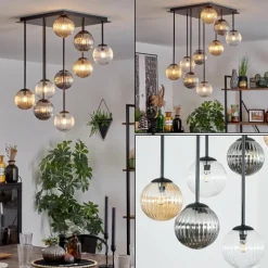 hofstein Chehalis Plafonnier, Boule lumineuse Ambre, Clair, Fumé, 9 lumières