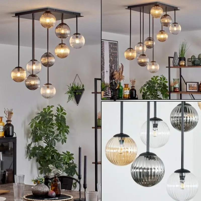 hofstein Chehalis Plafonnier, Boule lumineuse Ambre, Clair, Fumé, 9 lumières