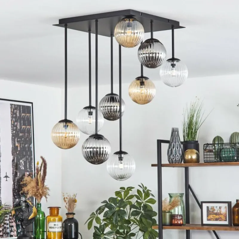 hofstein Chehalis Plafonnier, Boule lumineuse Ambre, Clair, Fumé, 9 lumières