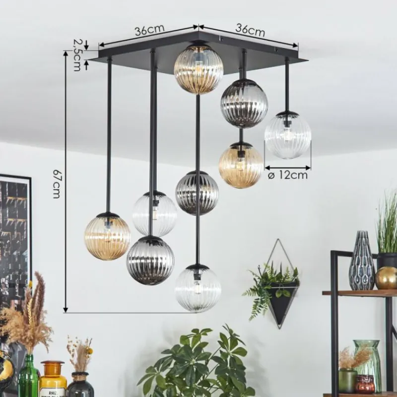 hofstein Chehalis Plafonnier, Boule lumineuse Ambre, Clair, Fumé, 9 lumières