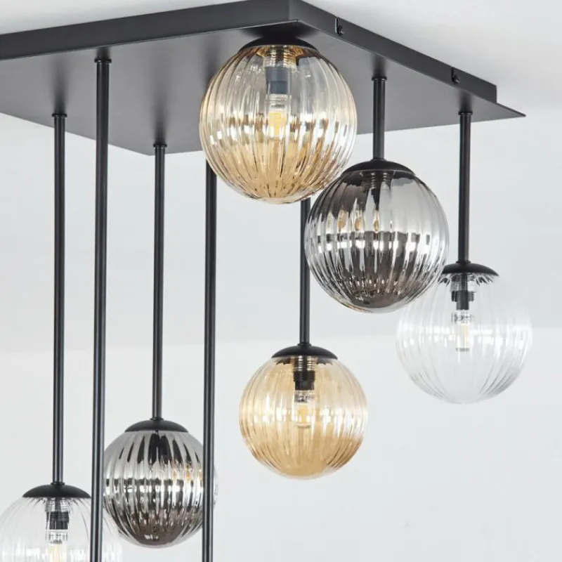 hofstein Chehalis Plafonnier, Boule lumineuse Ambre, Clair, Fumé, 9 lumières