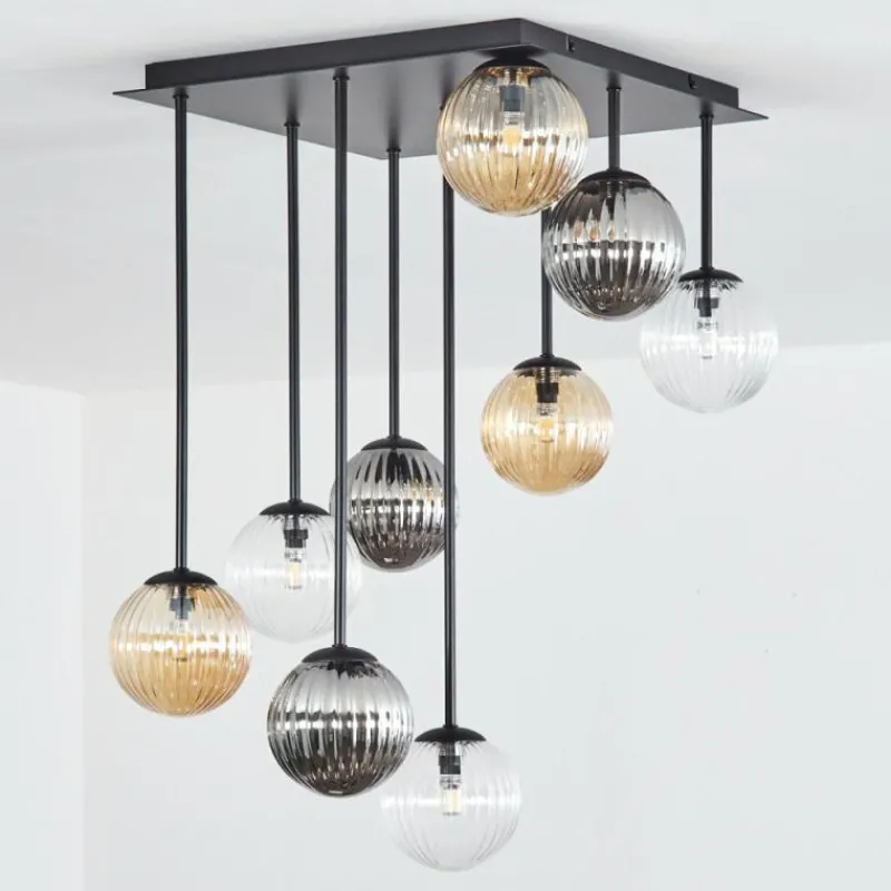 hofstein Chehalis Plafonnier, Boule lumineuse Ambre, Clair, Fumé, 9 lumières