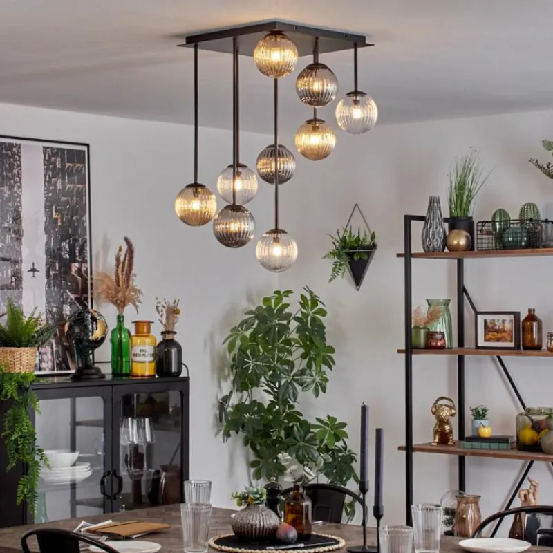 hofstein Chehalis Plafonnier, Boule lumineuse Ambre, Clair, Fumé, 9 lumières