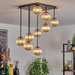 Lampes Vintages & Rétros-hofstein Chehalis Plafonnier, Boule lumineuse Ambre, 9 lumières